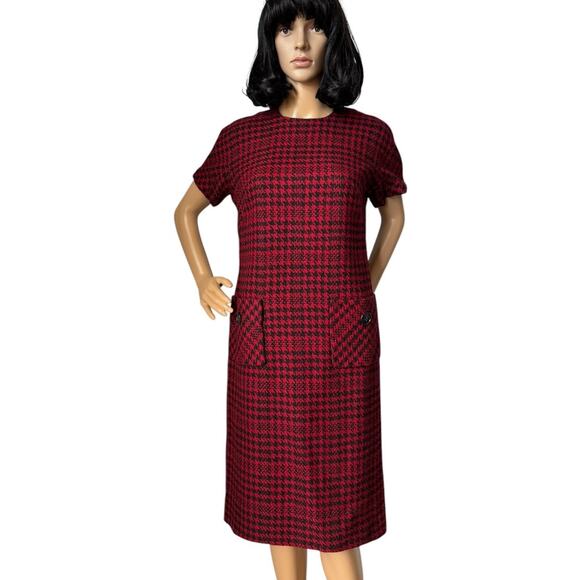 American Vintage 50’s Houndstooth Red Black short sleeve dress size small - Picture 10 of 17